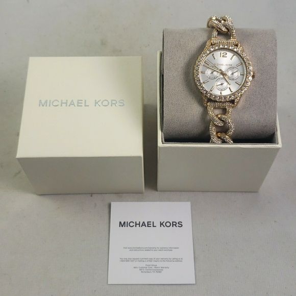 New Michael Kors Layton Gold Extreme Glitz Crystal Chain Bracelet Watch MK4653 - Picture 3 of 4